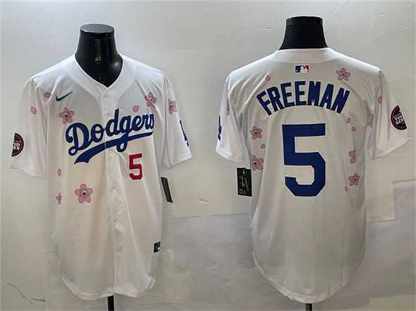 Men%27s Los Angeles Dodgers #5 Freddie Freeman White 2025 Tokyo Series Limited Stitched Jersey